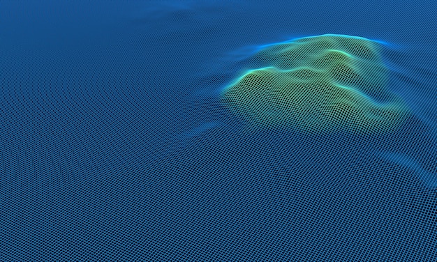 Estructura alámbrica de rejilla topográfica renderizada en 3D. Isla de color degradado.