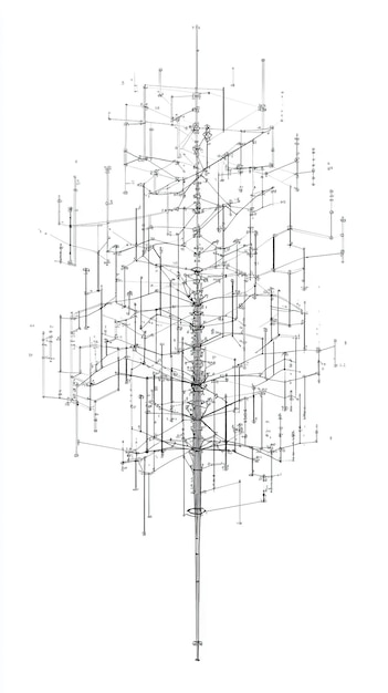 Estructura de árbol abstracto con líneas y nodos interconectados