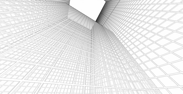 Estructura arquitectónica moderna abstracta pared de cristal en una estructura cuadrada, ilustración 3D