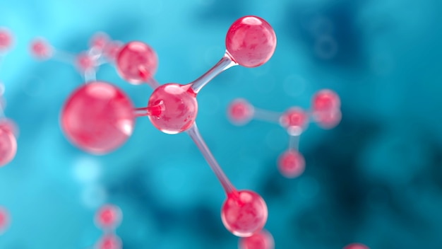 Foto estructura atómica o molecular rosa abstracta en azul