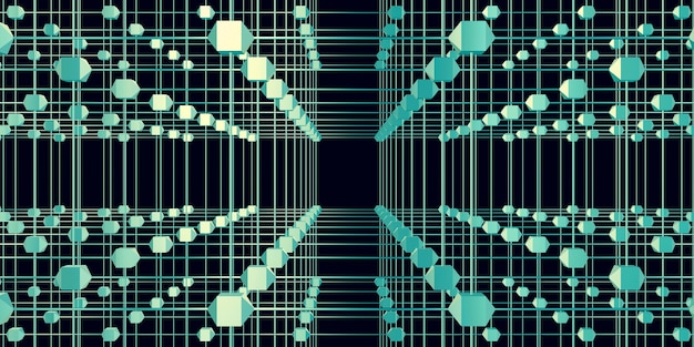Estructura atómica de rejilla hexagonal estilo cyberpunk luz de neón ilustración 3d