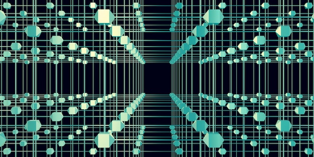 Estructura atómica de rejilla hexagonal estilo cyberpunk luz de neón ilustración 3d