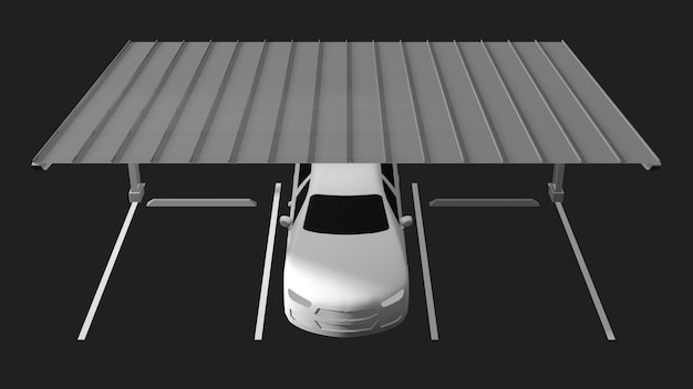 Estructura de carport con un coche estacionado debajo para la protección solar y meteorológica