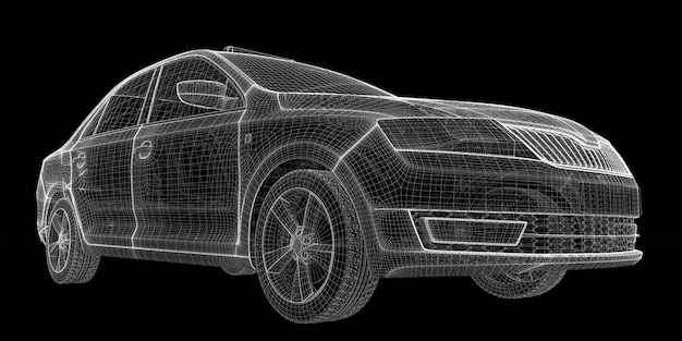 Estructura de la carrocería del modelo 3D del coche, modelo de alambre