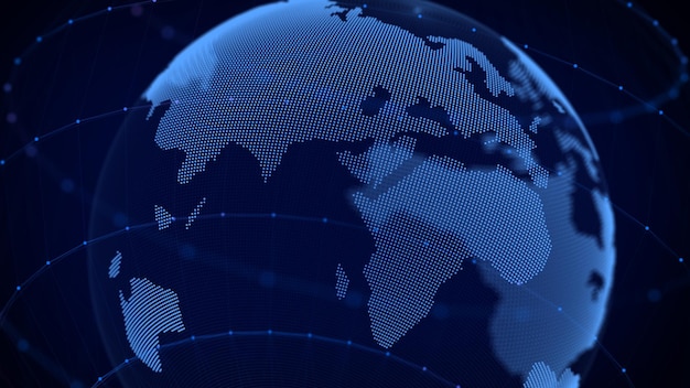 Estructura de conexión de red Fondo de tecnología abstracta con datos de conexión digital en el planeta Mapa Tierra de puntos Concepto Blockchain Representación 3D