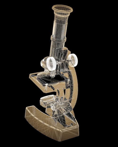 Estructura del cuerpo del microscopio, modelo de alambre en el fondo