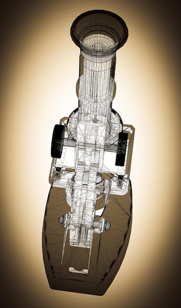 Estructura del cuerpo del microscopio, modelo de alambre en el fondo