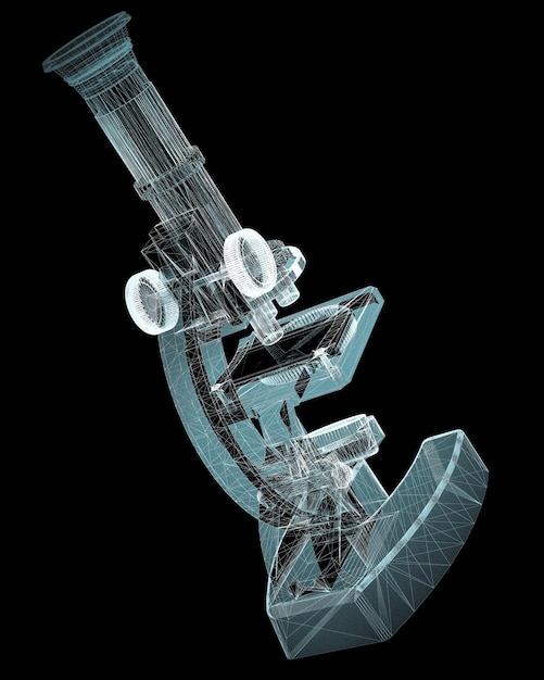 Estructura del cuerpo del microscopio, modelo de alambre en el fondo
