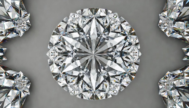 estructura del diamante forma de estrella y fondo caleidoscopio vista superior de la piedra preciosa redonda