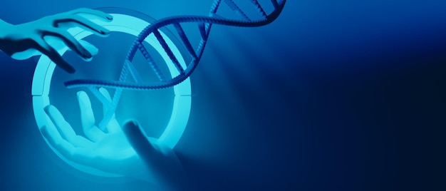 Estructura de doble hélice de la célula de ADN sanguíneo Ilustración 3D que representa la red de atención médica negocio corazón y cuidado