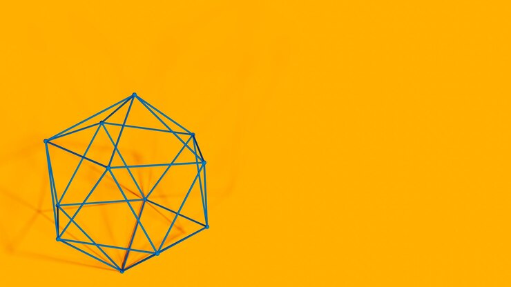 Foto estructura geométrica de color azul en el escenario amarillo para fondos imagen horizontal de representación 3d