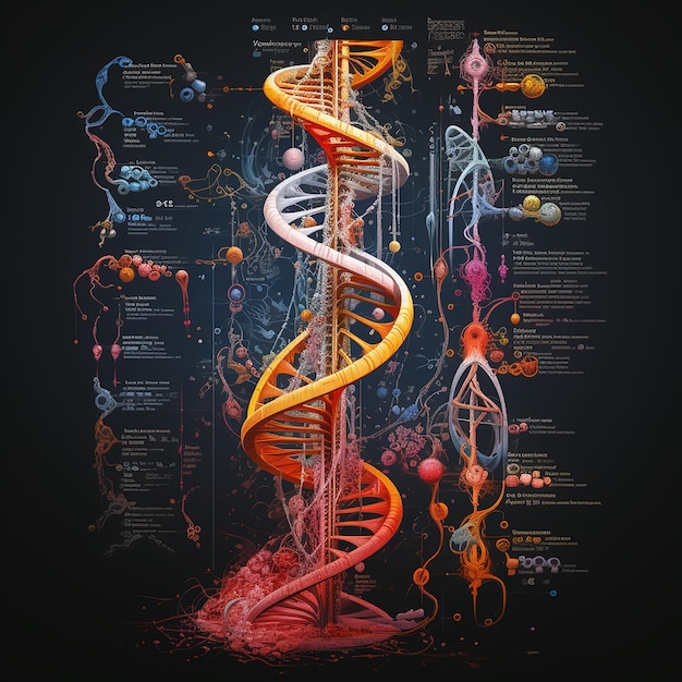 Estructura de hélice de ADN sobre fondo oscuro ciencia y antecedentes médicos