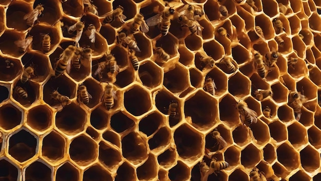 La estructura hexagonal abstracta es un panal de abejas lleno de colmena de abejas