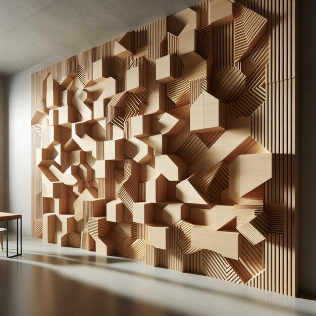 una estructura de madera con un diseño geométrico en la pared