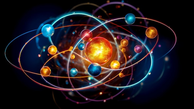 Estructura de la molécula atómica bajo el microscopio hecha con IA generativa