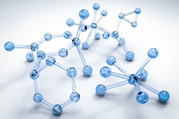 Estructura de la molécula azul de representación 3D sobre fondo gris