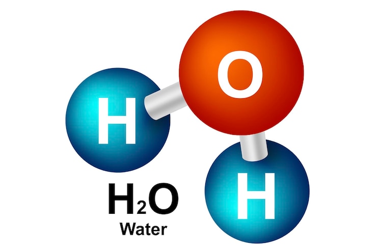 Foto estructura molecular del agua aislada sobre fondo blanco