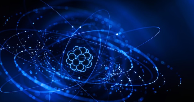 Estructura molecular con átomos y electrones concepto de ciencia y tecnología