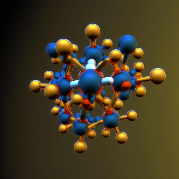 Una estructura molecular azul y naranja con el número 1 en ella.