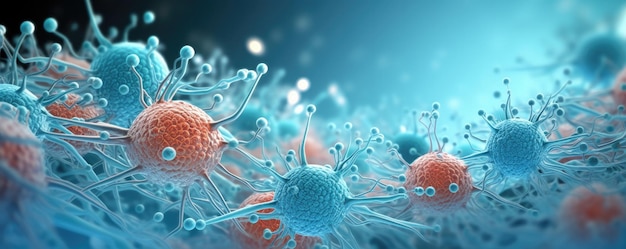 Estructura molecular de las células cancerosas bajo microscopio panorama corporal macro realista