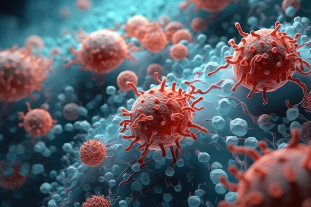 Estructura molecular de las células cancerosas bajo microscopio realista macro parte interior del cuerpo