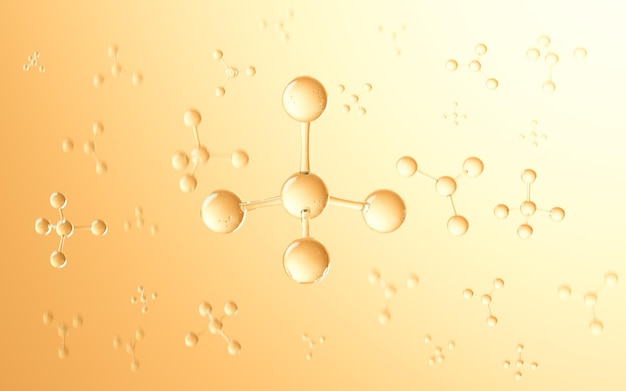 Estructura molecular del concepto de biotecnología de vidrio renderizado 3d