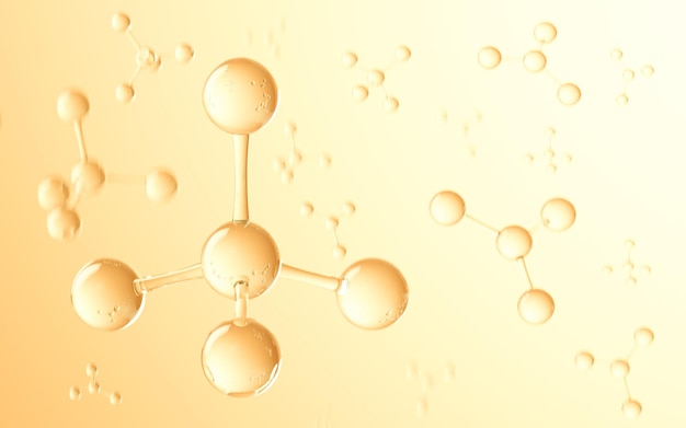 Estructura molecular del concepto de biotecnología de vidrio renderizado 3d