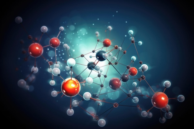 Estructura molecular con conexiones entre átomos IA generativa