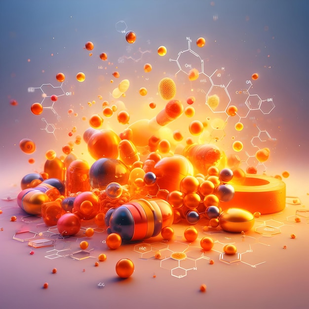 Estructura molecular de la vitamina C Ilustración 3D del concepto