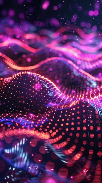 Estructura de partículas de neón luminoso El ciberespacio digital El fondo de la ciencia ficción futurista