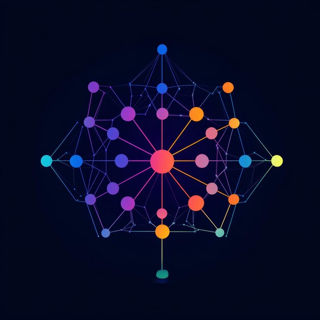 Estructura de red abstracta con nodos y líneas de colores