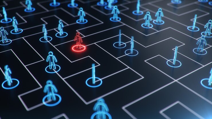 Foto estructura de red entre personas, intercambio de datos.