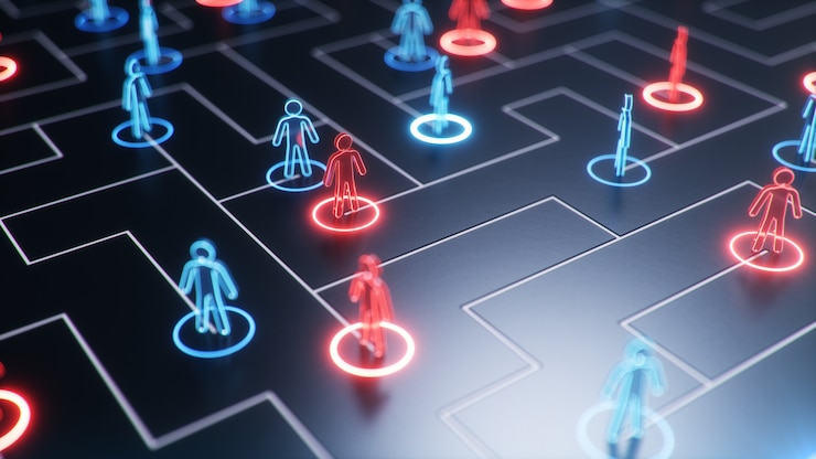 Foto estructura de red entre personas, intercambio de datos.
