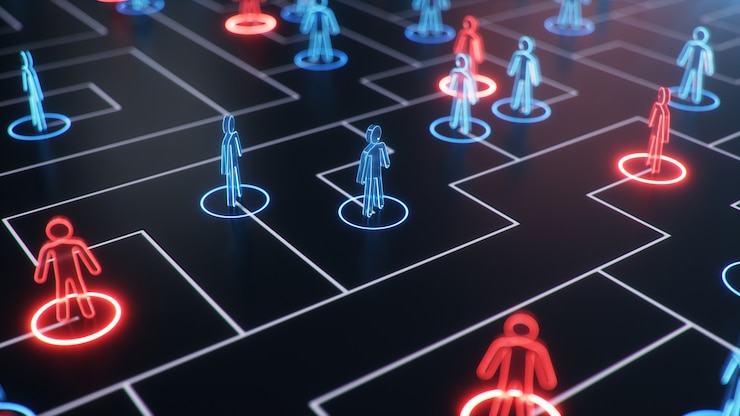 Foto estructura de red entre personas, intercambio de datos.