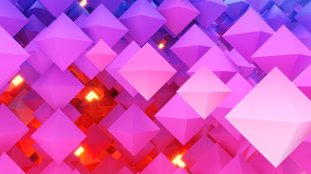 Estructura triangular de prisma púrpura azul abstracto con representación 3d de fondo geométrico de luz de neón