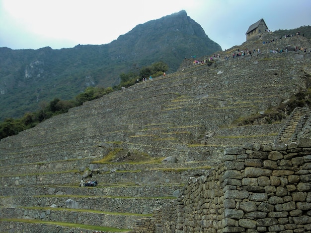 Las estructuras de terrazas o andenes del Imperio Inca en Machu Picchu Cusco Cuzco Perú