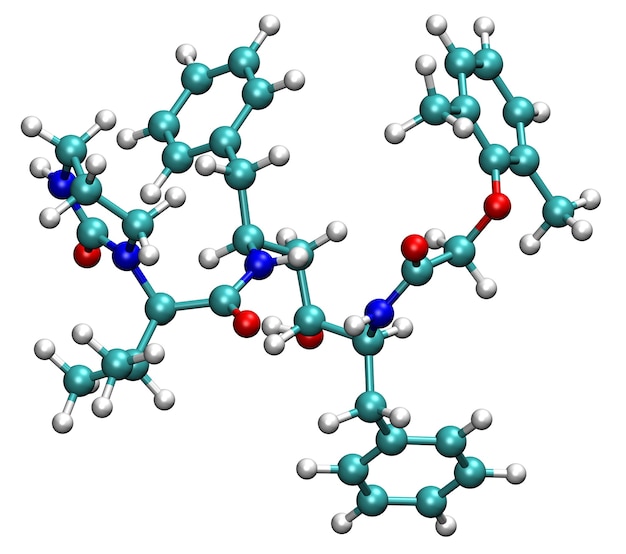 Estrutura 3D do Lopinavir, um medicamento antiviral contra o coronavírus COVID-19 e HIV