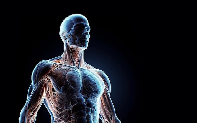 Estrutura corporal humana transparente músculos estrutura óssea humana imagem de raios-X da metade superior