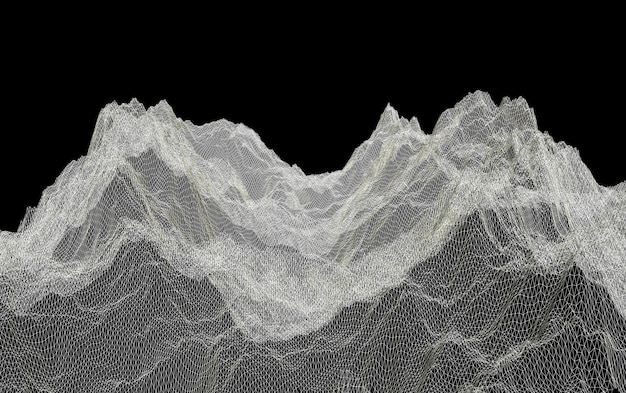Foto estrutura de arame 3d de paisagem poligonal de montanhas renderização em 3d