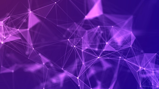 Estrutura de conexão de rede de cores Fundo digital com pontos e linhas Visualização de grandes dados Renderização 3D