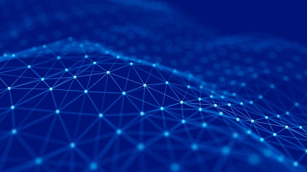 Estrutura de conexão de rede Onda de partículas Fundo digital de big data renderização em 3d