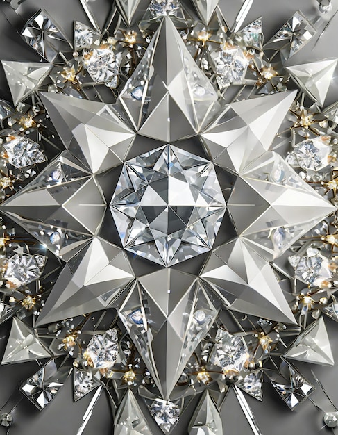 Foto estrutura de diamante forma de estrela e fundo caleidoscópio vista superior de pedra preciosa redonda