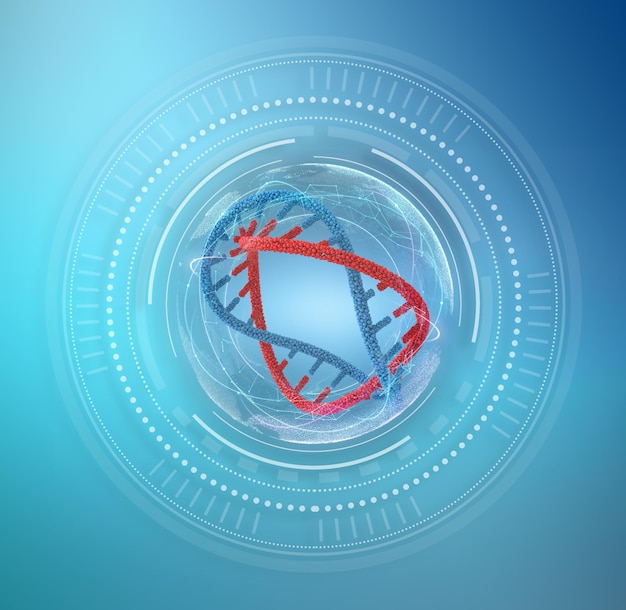 Estrutura de DNA de ilustração digital no fundo do círculo.