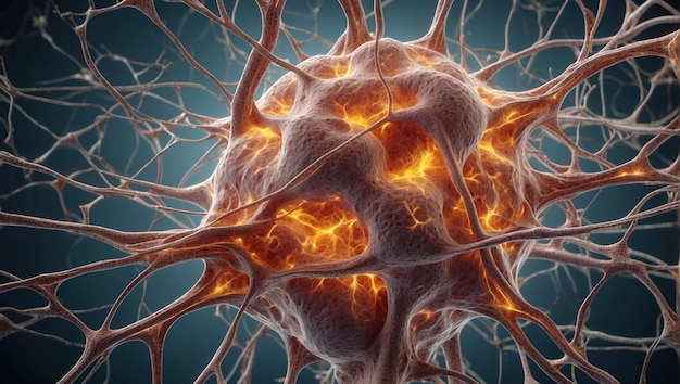 Estrutura de neurônios e sinapses retratando a química do cérebro em close-up