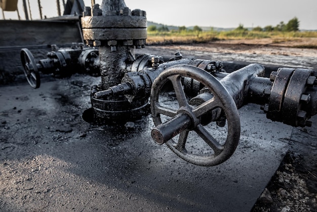 Estrutura de tubulação suja de um poço de petróleo