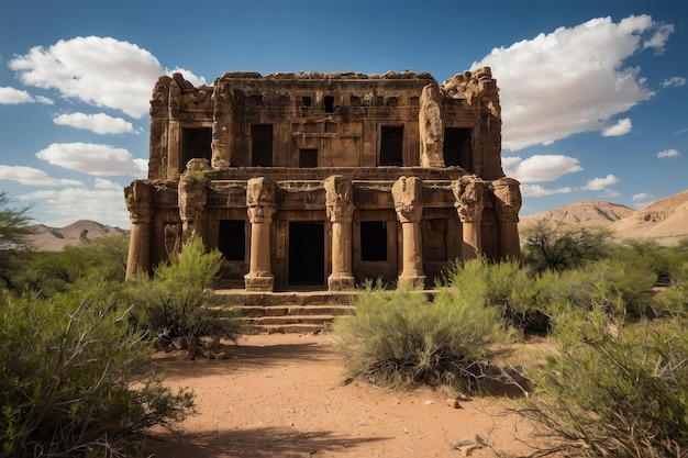 Estrutura de um antigo templo em uma paisagem desértica