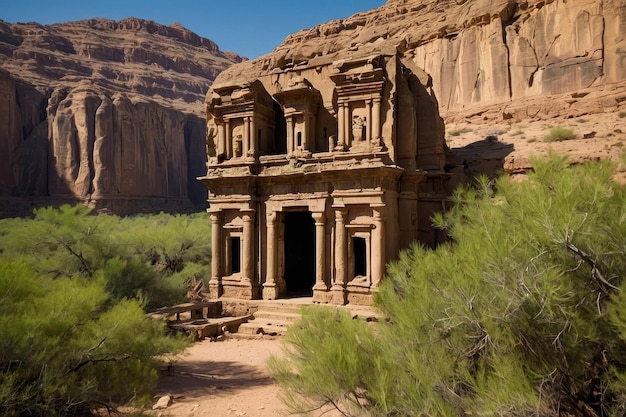 Estrutura de um antigo templo em uma paisagem desértica