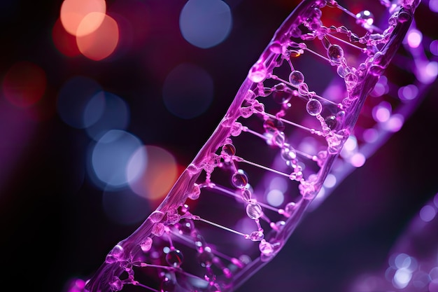 Estrutura do DNA com fundo roxo profundo com tonalidade lilás De perto Para ser usado em folhetos m