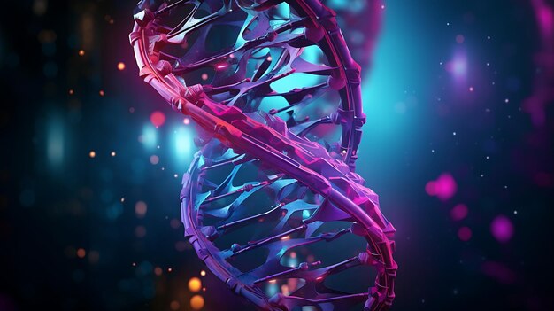 Estrutura do DNA em luz azul em fundo escuro IA generativa