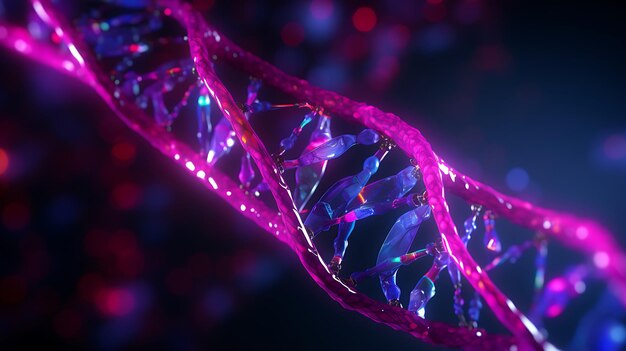 Estrutura do DNA em luz azul em fundo escuro IA generativa